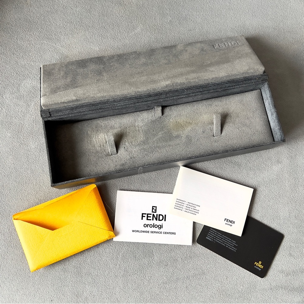 FENDI Black Watch Box 9.60x2.85x1.5 inches + Filled Certificate + Booklets
